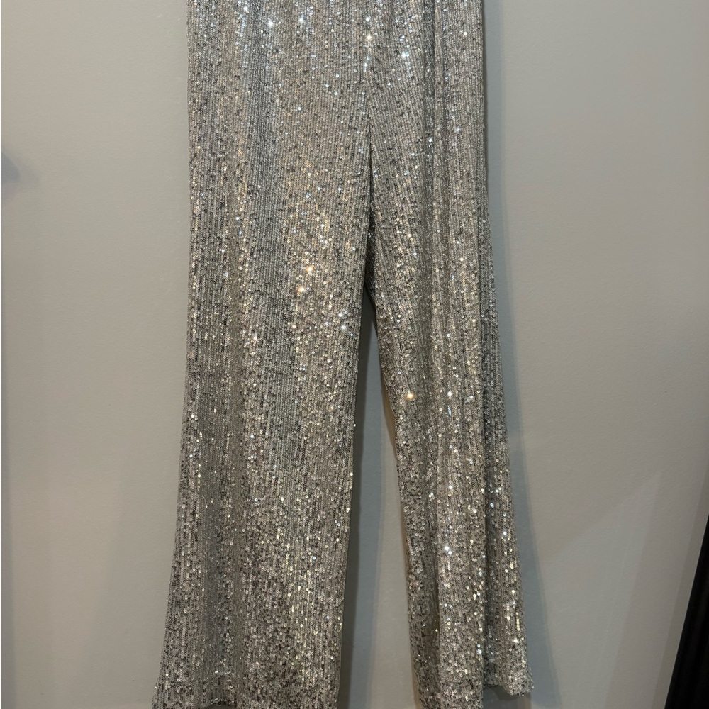 Chico’s Black Label Sequin Pajama Pants Perfect Beige | Size 12 Short | NWT $160